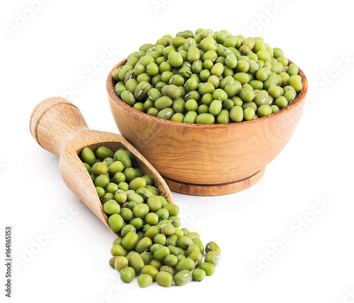 Green mung beans isolated on white photo