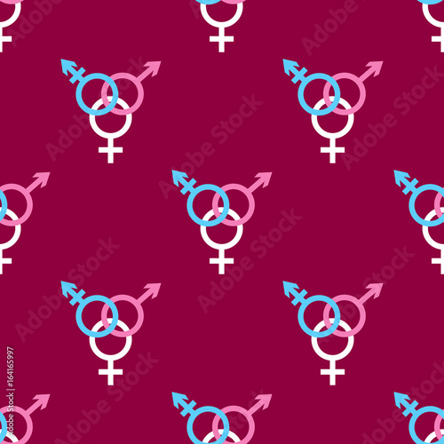 Seamless pattern with trans gender sign on dark pink background. Vector illustration
