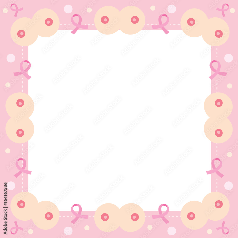 Border Decoration with Pink Ribbon And Breast, Mammary, Boob, Body, Organs, Physical, Sickness, Health