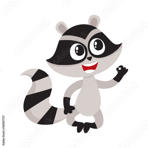 Cute little raccoon character sitting in lotus pose showing okay  ok gesture  cartoon vector illustration isolated on white background. Funny little raccoon showing okay  ok  sitting in lotus position