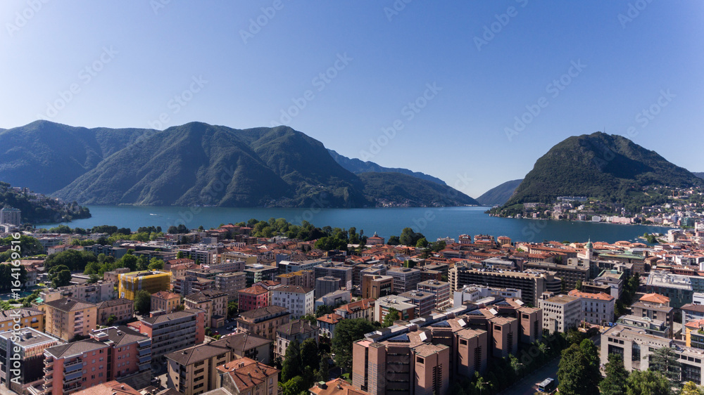 Aerial view of Lugano city