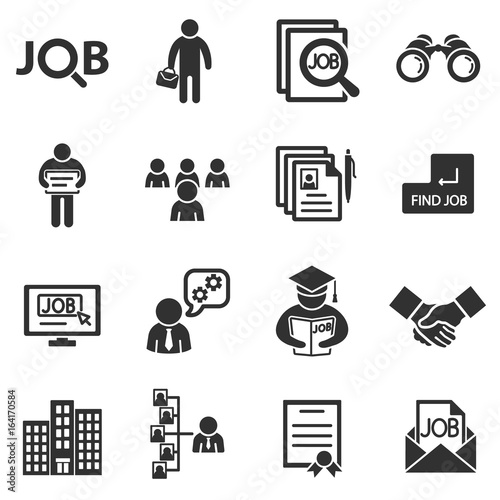 Job search. Monochrome icons. Human resources.