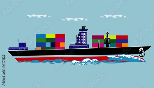 Tanker / Cargo ship with containers icon, vector illustration