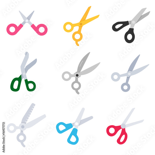 scissors icon set. various specialized scissors. flat design. isolated vector illustration