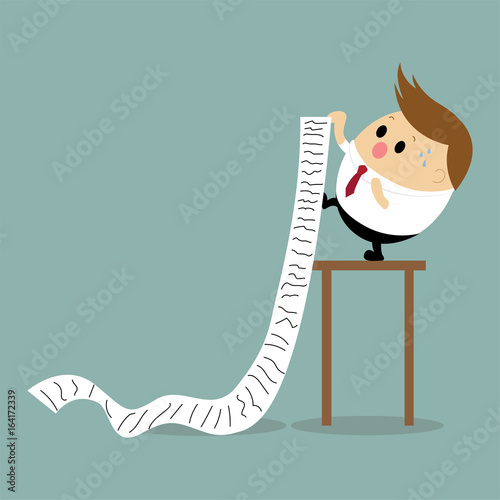 Vector of worries businessman with long billing paper