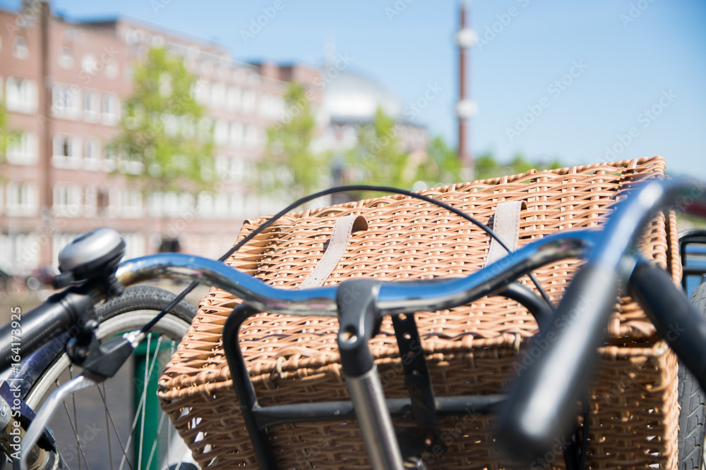 Retro bicycle with wooden basket