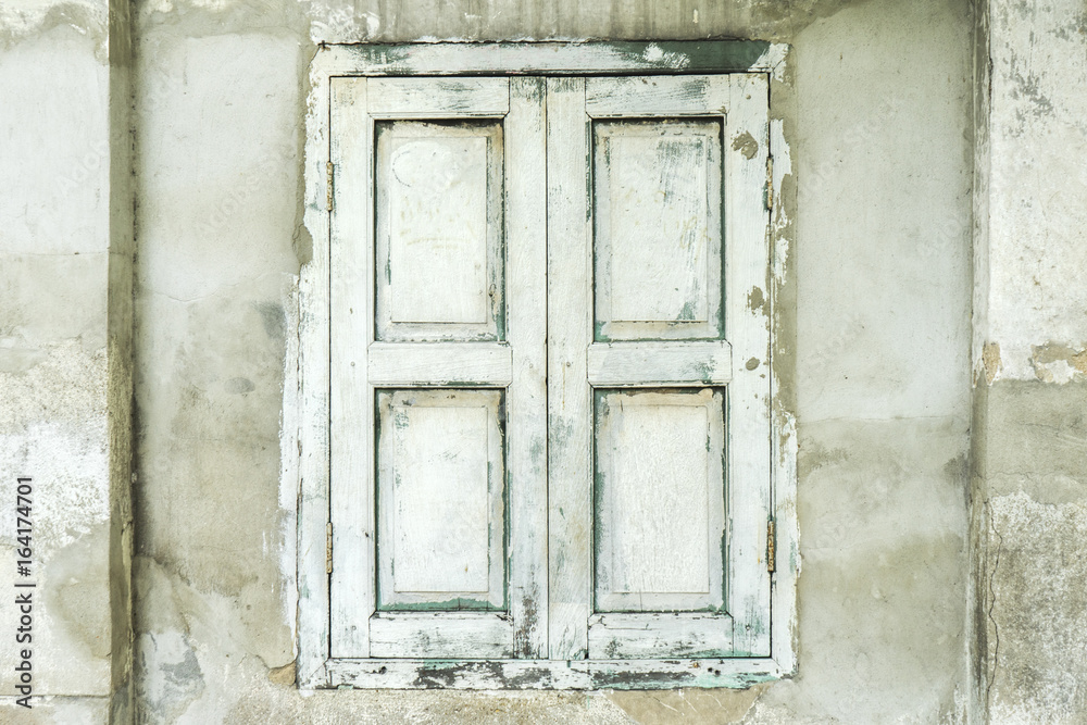 Old wooden window front view and stock photo