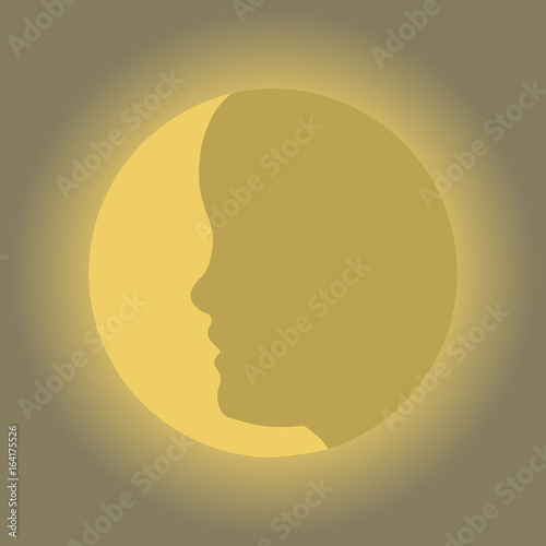 contours of the face girl women on surface of the moon glowing, vector, bright and dark side of the moon, the concept of purity and virginity