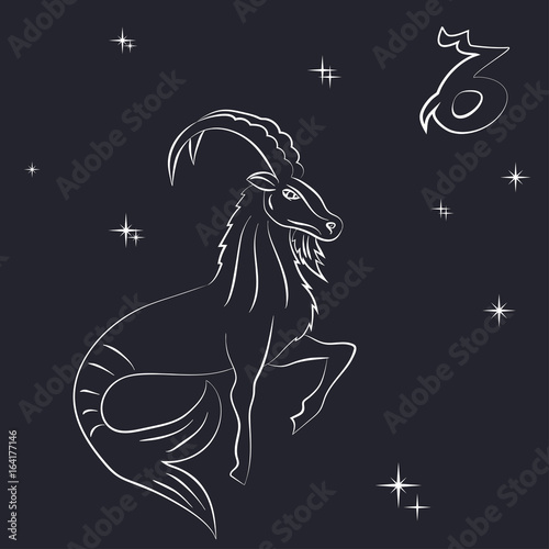white outline of capricorn are on black background.