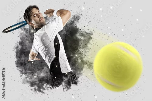 Obraz Tenisista wychodzi z podmuchu dymu.
