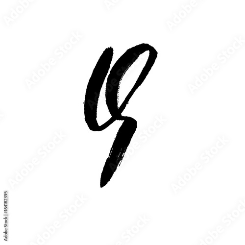 Letter Q. Handwritten by dry brush. Rough strokes font. Vector illustration. Grunge style alphabet