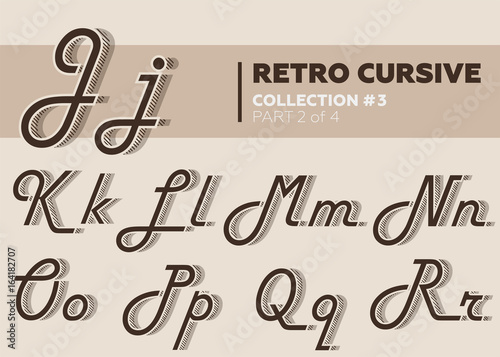 Retro Character Typeset. Vintage Layered Font with Striped Shadow.