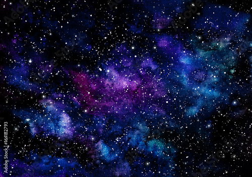 Watercolor Deep Blue Nebula and Violet Shine