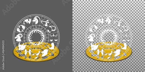 Disk of the zodiac signs with the sun Isolated