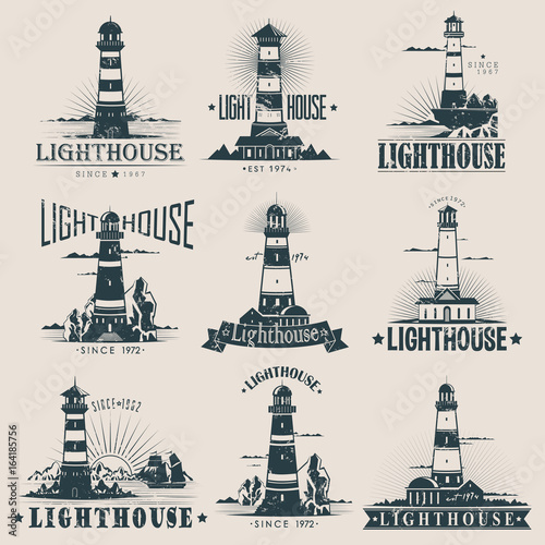 Fototapeta Isolated lighthouse on sea or ocean sketches