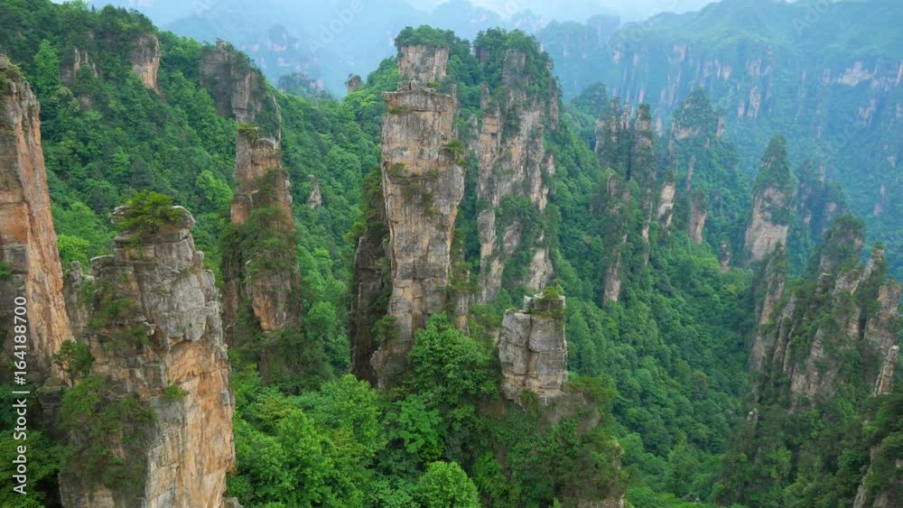 Panning shot of Zhangjiajie National forest park, Wulingyuan, Hunan, China Panning shot of Zhangjiajie National forest park, Wulingyuan, Hunan, China