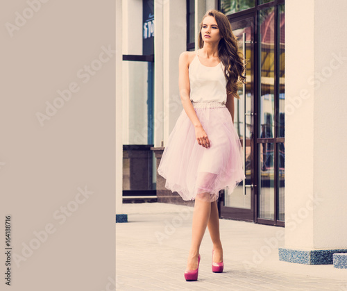 Fashionably woman on the streets of a small town