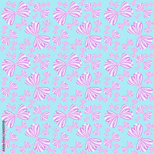 Seamless pattern with pink bows from striped ribbons