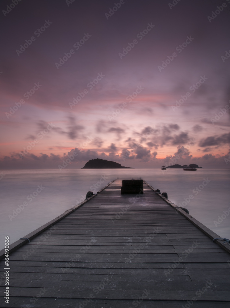 scenery of sunrise at Redang Island,Malaysia. Soft focus,motion blur due o long exposure.