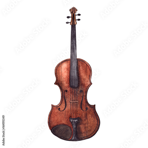 Fototapeta Akwarela skrzypce drewniane vintage skrzypce instrument muzyczny na białym tle