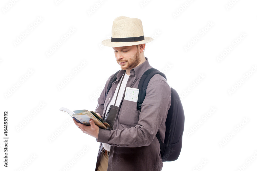 smiling young tourist isolated over white background smiling young tourist isolated over white background