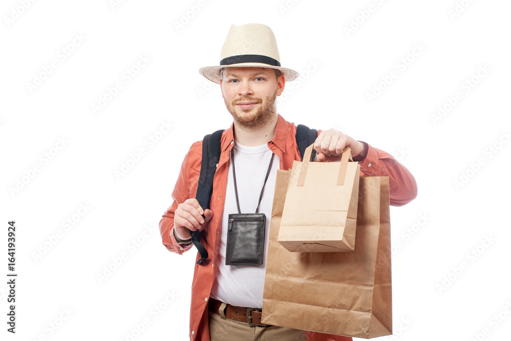 smiling young tourist isolated over white background smiling young tourist isolated over white background