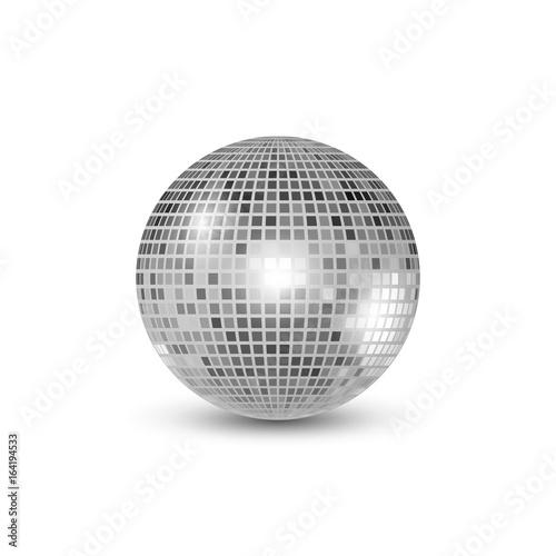Disco ball isolated illustration. Night Club party light element. Bright mirror silver ball design for disco dance club