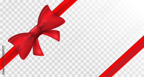 Red ribbon with red bow. Vector isolated bow decoration for holiday present. Gift element for card design