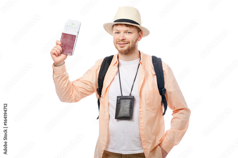 smiling young tourist isolated over white background smiling young tourist isolated over white background