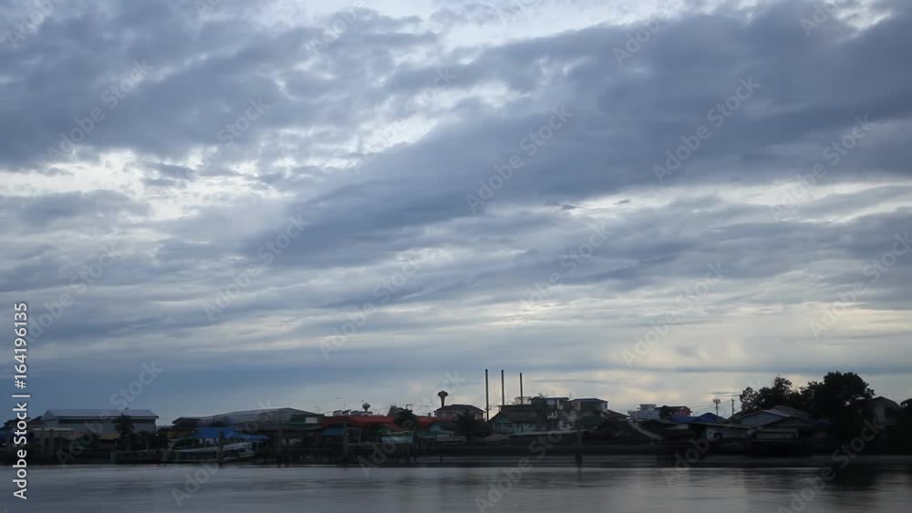 Evening cloud above river Samut Sakhon, Thailand.