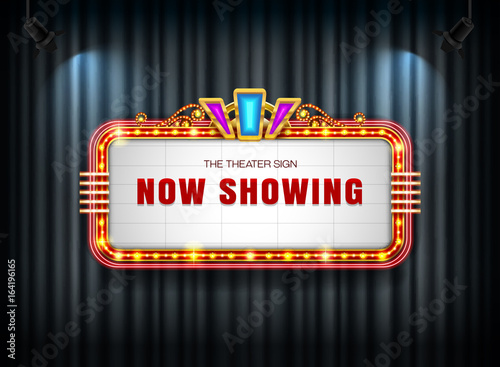 Theater sign retro on curtain with spotlight