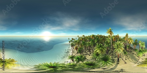 HDRI  environment map  Round panorama  spherical panorama  equidistant projection  sea sunset  panoramic Tropical island  3d rendering