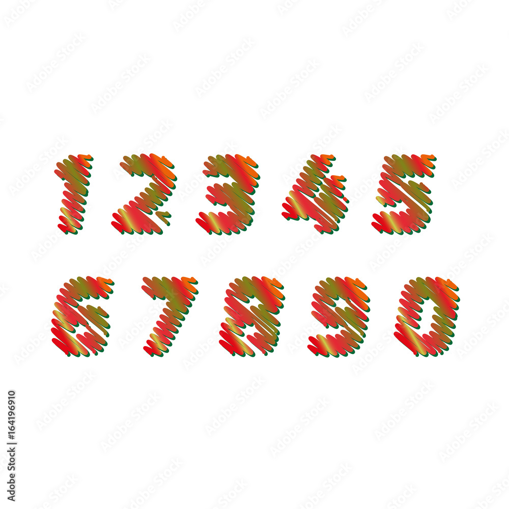 Sketch Numbers - different colors letters are made like a scribble ...