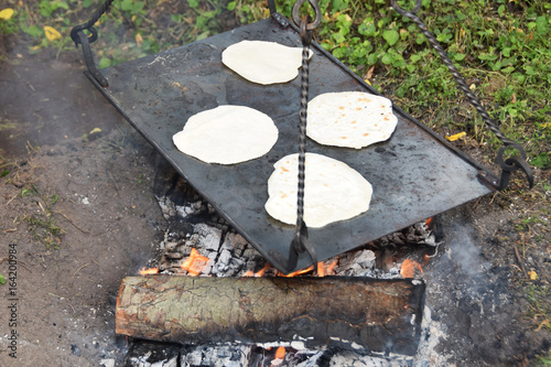 Grilled pastry over the fire