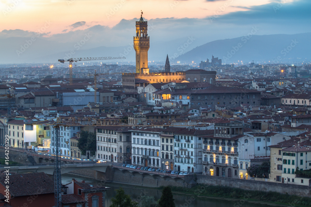 Palazzo Vecchio in Florence at twilight, Italy