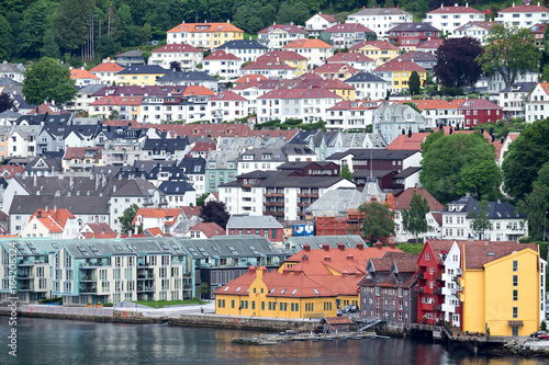 Fototapeta Naklejka Na Ścianę i Meble -  Seaside view of Sandviken, a traditional neighborhood of the city of Bergen in Hordaland county, Norway