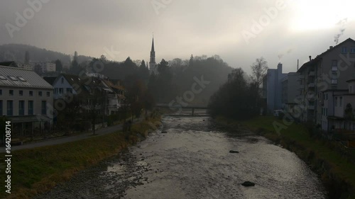 sunset sun light adliswil sihl river bridge cityscape panorama 4k switzerland
 photo