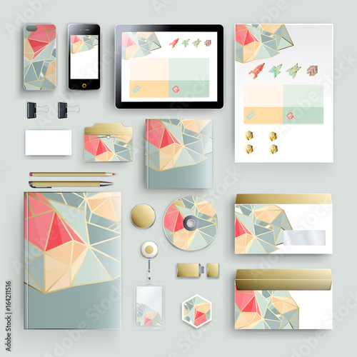 Corporate identity template with color elements. Vector company business style for brandbook, report and guideline. Stationery template with abstract pattern theme illustration.