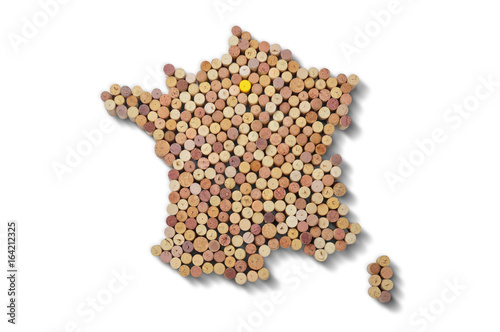 Countries winemakers - maps from wine corks. Map of France on white background.