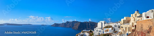 Panoramic image of Oia village, Santorini island, Greece