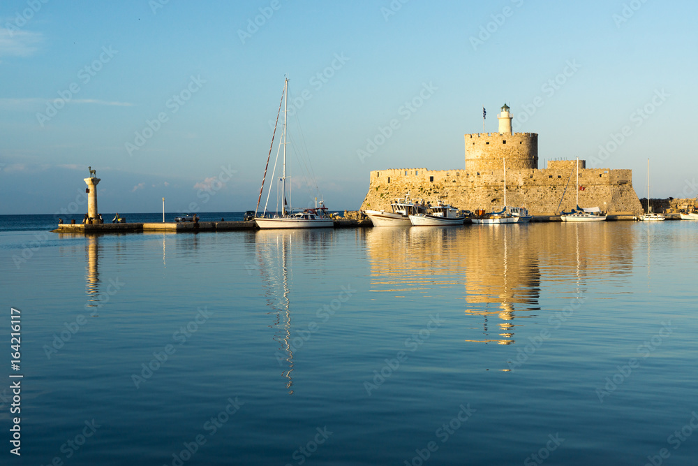 Ancient castle in the bay of Greece Island Rhodes