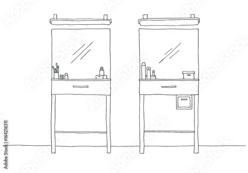 Dressing table in sketch style. Vector illustration is hand drawn.