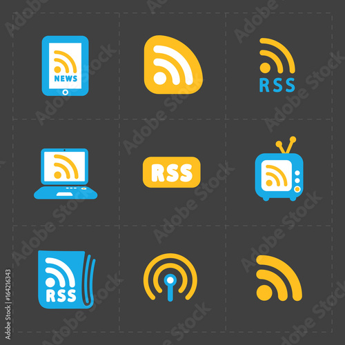 RSS sign icons. RSS feed symbols on Black Background.
