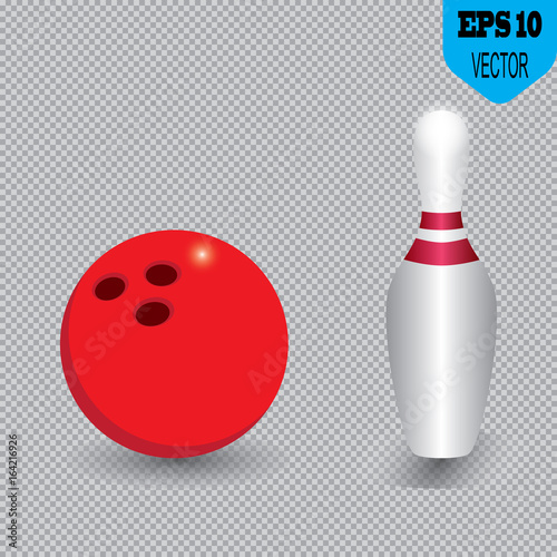 Red bowling ball and skittle Isolated on a transparent background. Vector illustration