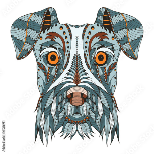 Schnauzer dog head zentangle stylized, vector, illustration, freehand pencil, hand drawn, pattern. Zen art. Ornate vector. Lace. Color.