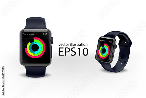 Smart watch electronic black color. Vector illustration  realistic modern technology
