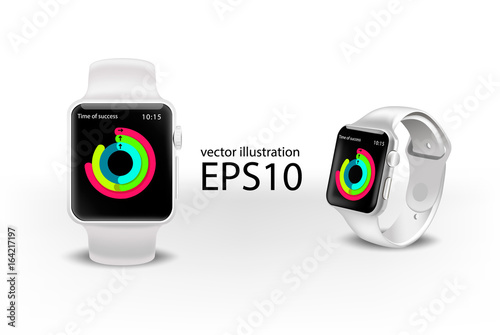 Smart watch electronic white color. Vector illustration  realistic modern technology
