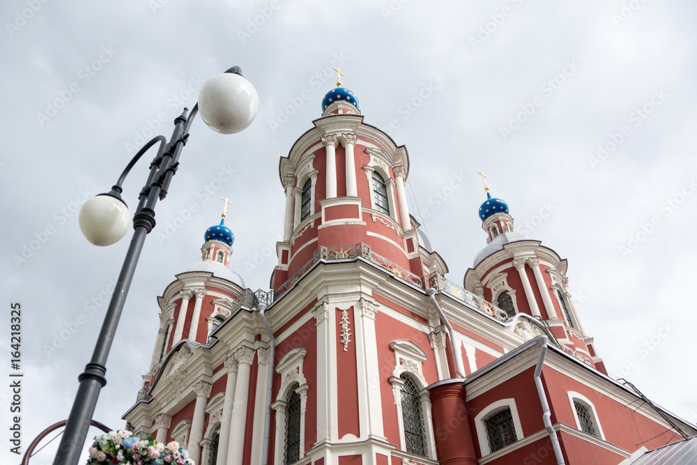 Russian church red and white in Moscow