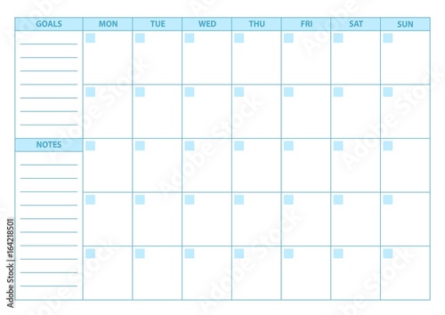 Empty Planner. Scheduler, agenda or diary template. Week starts on Monday