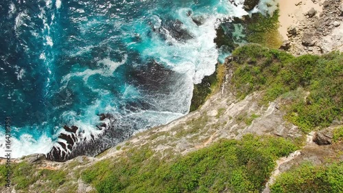 Top View Aerial Footage Of Coastline Cliffs and lazure ocean waves